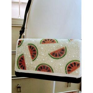Retired Betsey Johnson Watermelon Crossbody Purse Pearl Rhinestone Fruit Bag